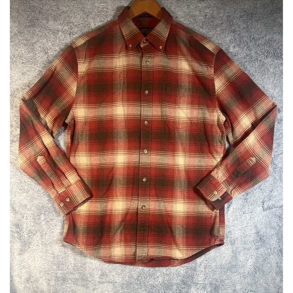 Pendleton Mason Flannel Shirt Men's Medium Red Tan Gray Plaid Button Down Pocket